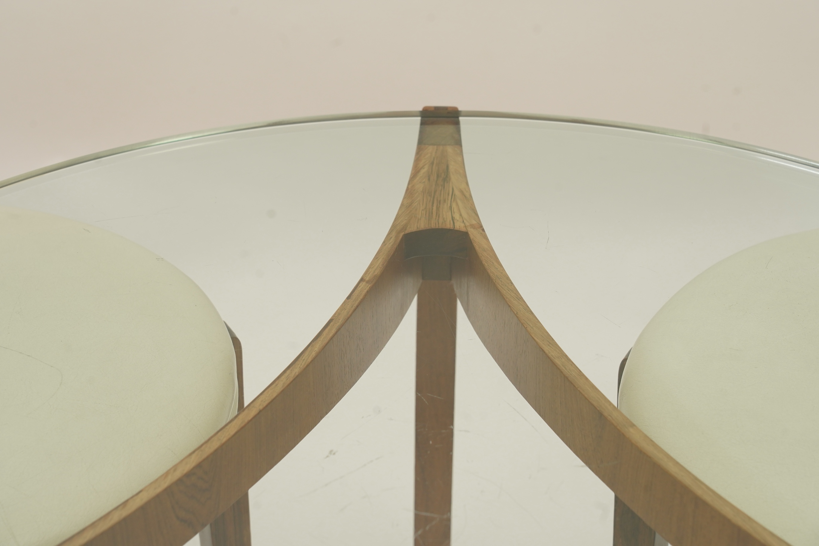 Sven Ellekaer (Danish, 1926-1984) for Christian Linneberg Møbelfabrik: A coffee table and three nesting stools ensuite